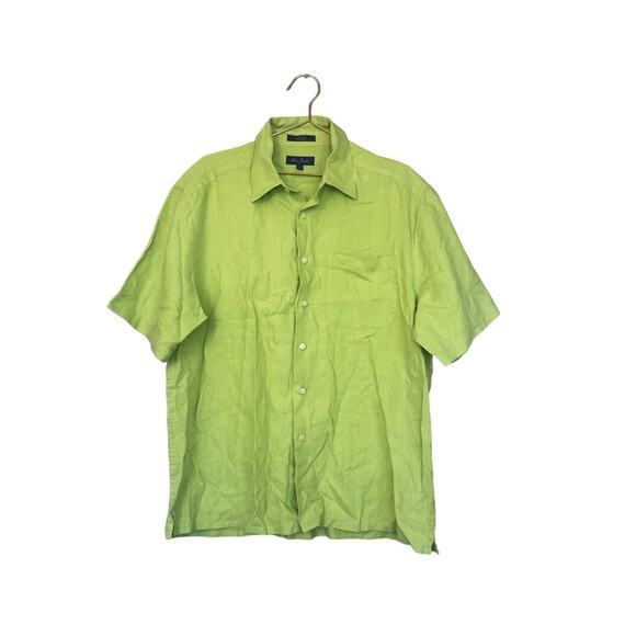 Alan Flusser Other - Alan Flusser Men's 100% Linen Lime Green Button Up Short Sleeve Shirt Large